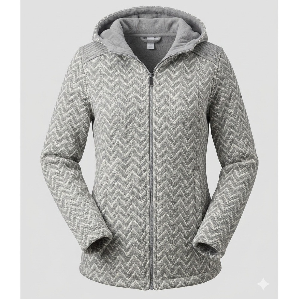 Bench Urbanwear Womens Grey Chevron Knit Fleece Lined Full Zip Hooded Jacket L